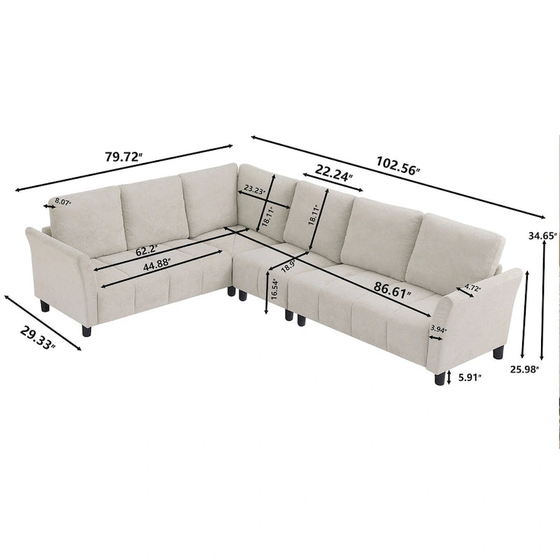 102.56  Wide Reversible Sectional Sofa with Corner Lounge Seat