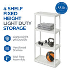 Gracious Living 4 Shelf Fixed Height Solid Light Duty Home Storage Unit, White - 1 Pack