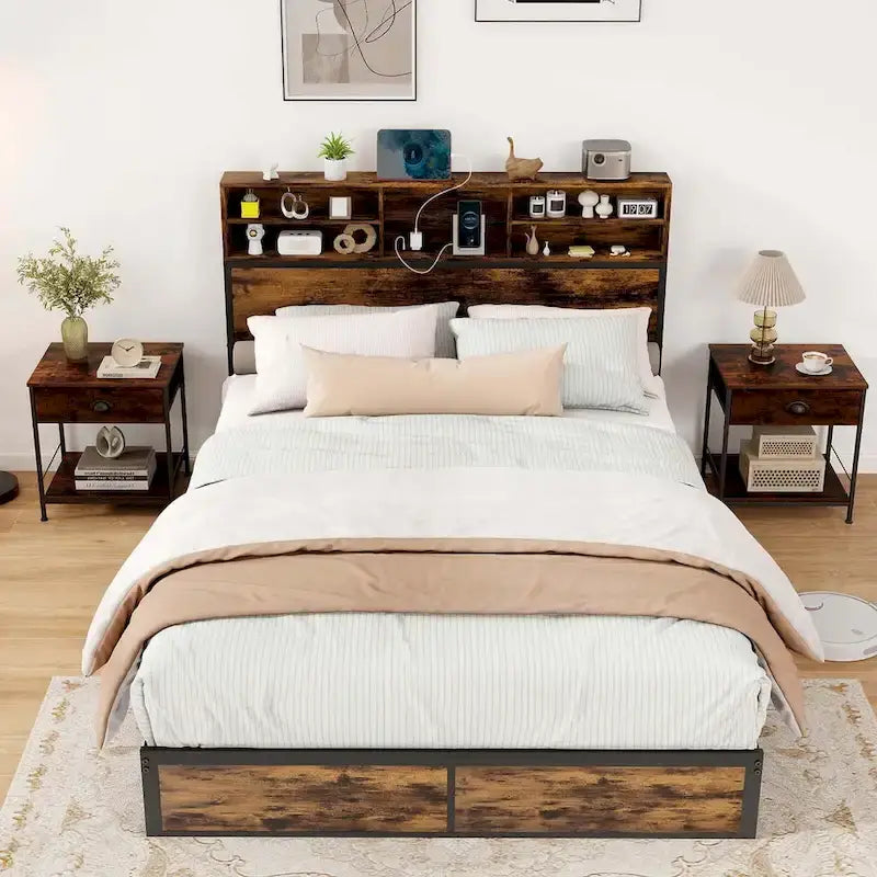 Costway Twin/Full/Queen/King Bed Frame with Charging Station Storage