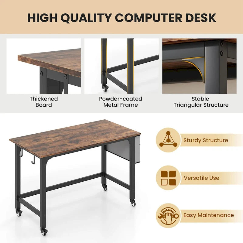Costway Scrivania Computer con Ruote 1/2/4 Pezzi, Struttura in Metallo, per PC Portatile