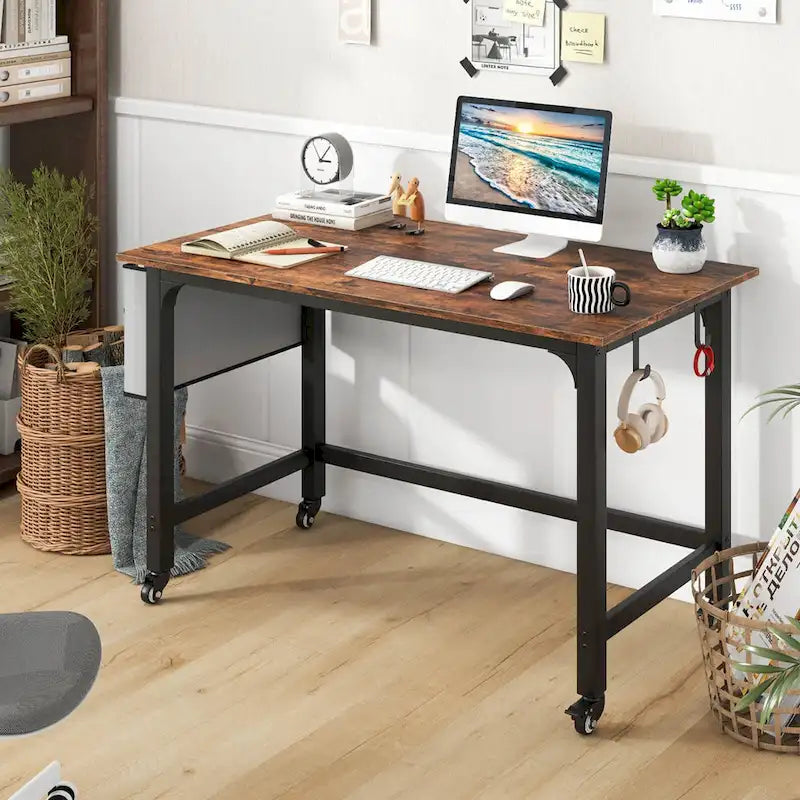 Costway Scrivania Computer con Ruote 1/2/4 Pezzi, Struttura in Metallo, per PC Portatile