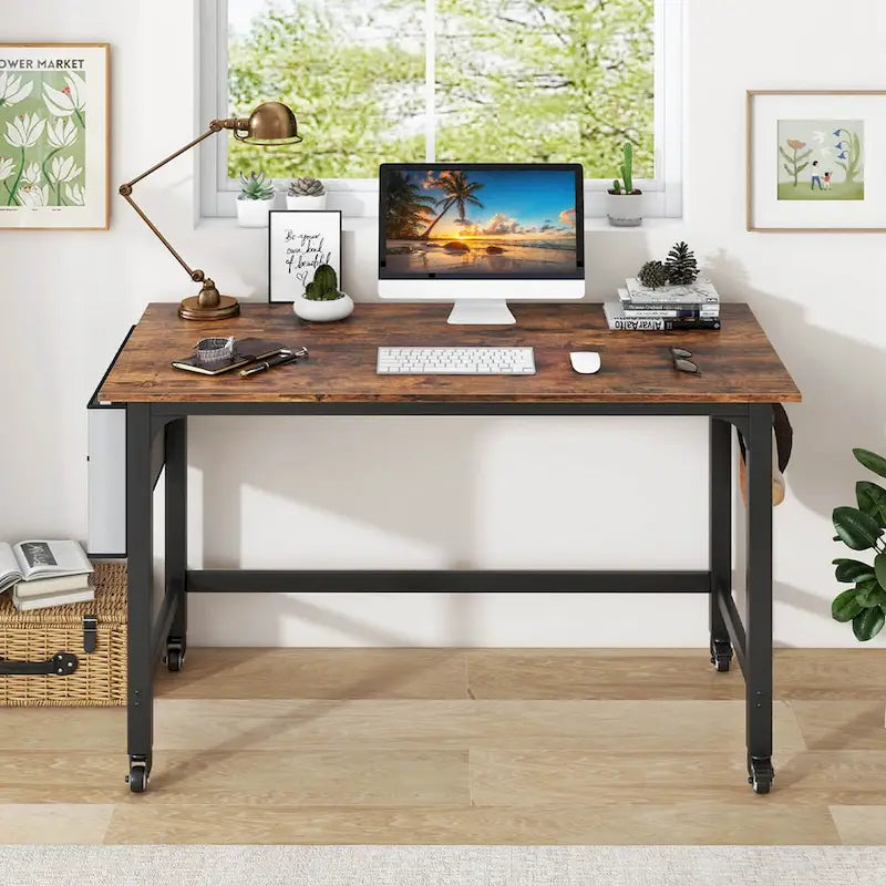 Costway Scrivania Computer con Ruote 1/2/4 Pezzi, Struttura in Metallo, per PC Portatile