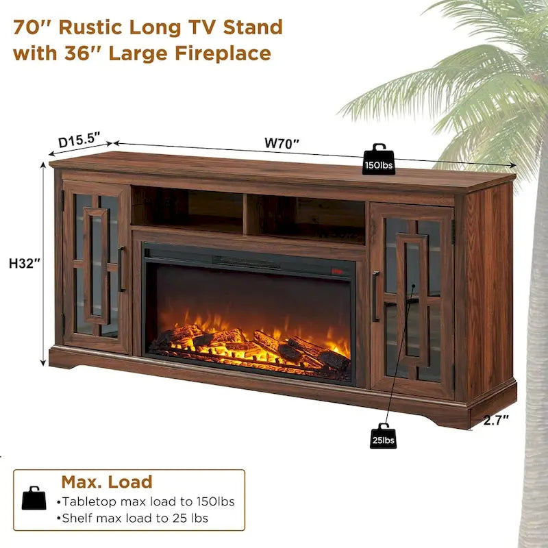 Farmhouse Fireplace TV Stand for 80 Inch TV, Entertainment Center