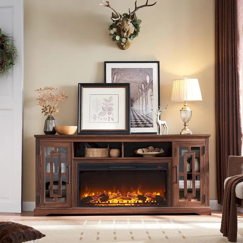 Farmhouse Fireplace TV Stand for 80 Inch TV, Entertainment Center