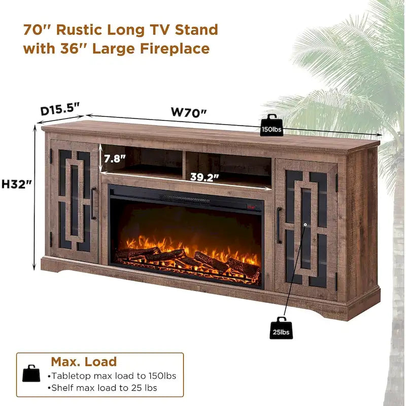 Farmhouse Fireplace TV Stand for 80 Inch TV, Entertainment Center
