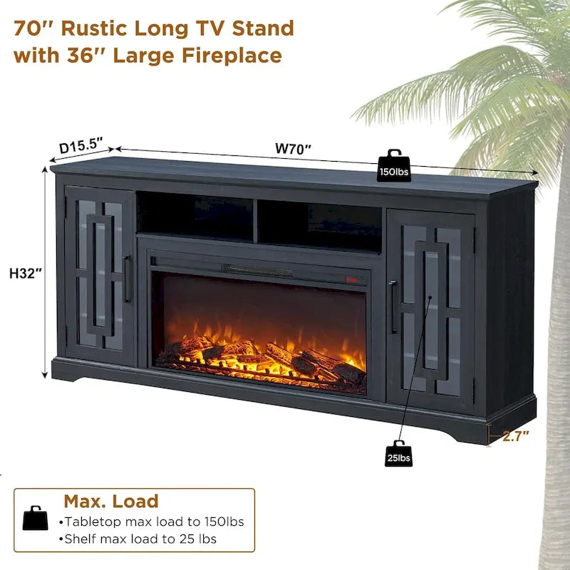 Farmhouse Fireplace TV Stand for 80 Inch TV, Entertainment Center