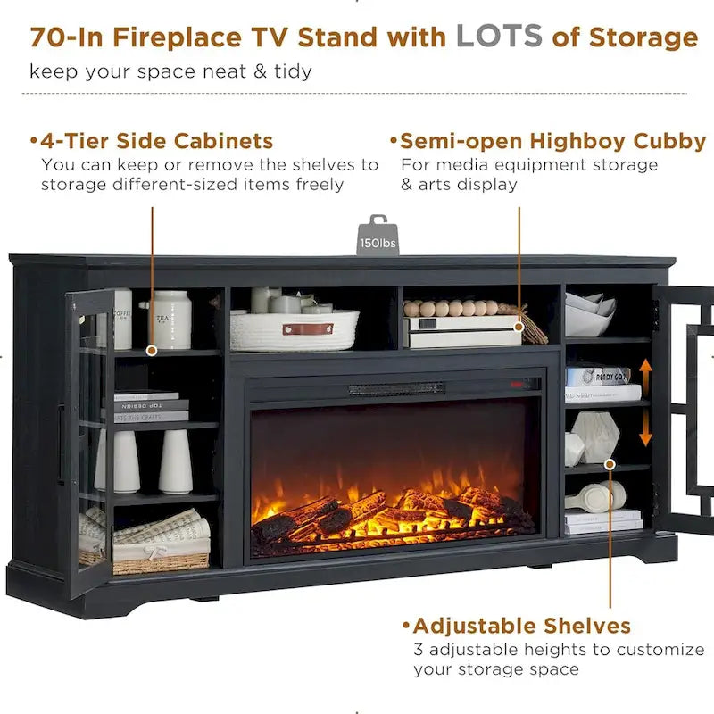 Farmhouse Fireplace TV Stand for 80 Inch TV, Entertainment Center