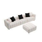 114.17 Corduroy 3-Seater Sofa with Ottoman, Solid Wood Frame and High-Density Foam Cushions