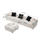 114.17 Corduroy 3-Seater Sofa with Ottoman, Solid Wood Frame and High-Density Foam Cushions