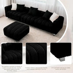 114.17 Corduroy 3-Seater Sofa with Ottoman, Solid Wood Frame and High-Density Foam Cushions