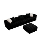 114.17 Corduroy 3-Seater Sofa with Ottoman, Solid Wood Frame and High-Density Foam Cushions