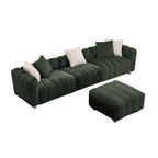 114.17 Corduroy 3-Seater Sofa with Ottoman, Solid Wood Frame and High-Density Foam Cushions