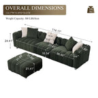 114.17 Corduroy 3-Seater Sofa with Ottoman, Solid Wood Frame and High-Density Foam Cushions