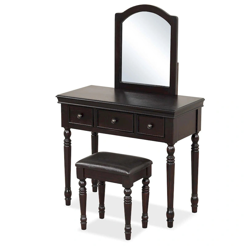 Costway Vanity Table Set Makeup Desk Cushioned Stool 3 Drawer Large - See Details