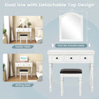 Costway Vanity Table Set Makeup Desk Cushioned Stool 3 Drawer Large - See Details
