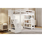 Full/Twin Loft Bed with Storage Stairs - Shelves, Wardrobe & LED Light, Space-Saving Design