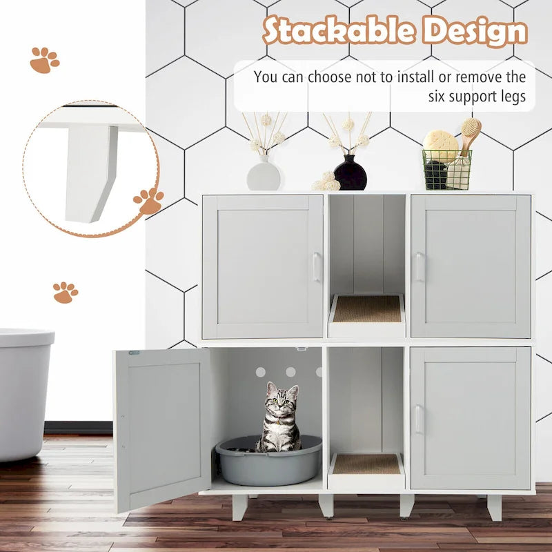 Gymax Cat Litter Box Enclosure Hidden Cat Washroom w/ 2 Doors