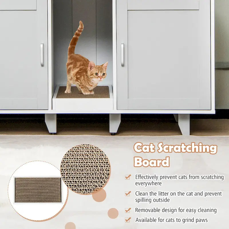 Gymax Cat Litter Box Enclosure Hidden Cat Washroom w/ 2 Doors