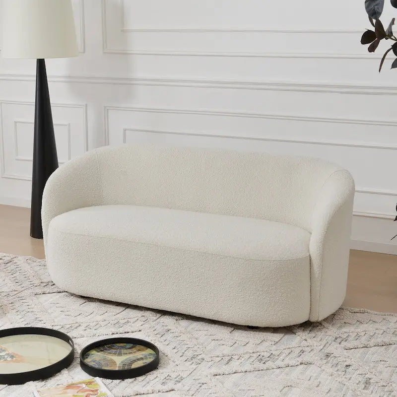KINWELL Sherpa Upholstered Loveseat Boucle Sofa Couch, 68W