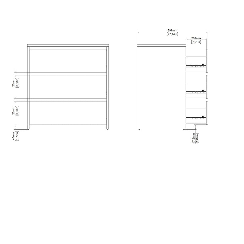 Cassettiera Porch & Den Next a 3 cassetti larga 79 cm