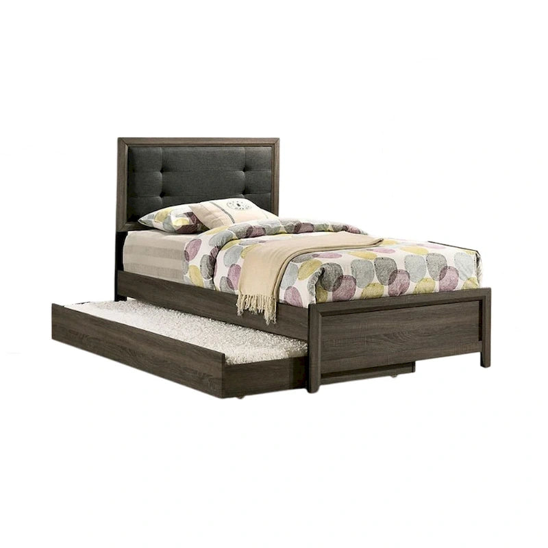 Letto matrimoniale Meli, imbottitura trapuntata, legno massello grigio scuro
