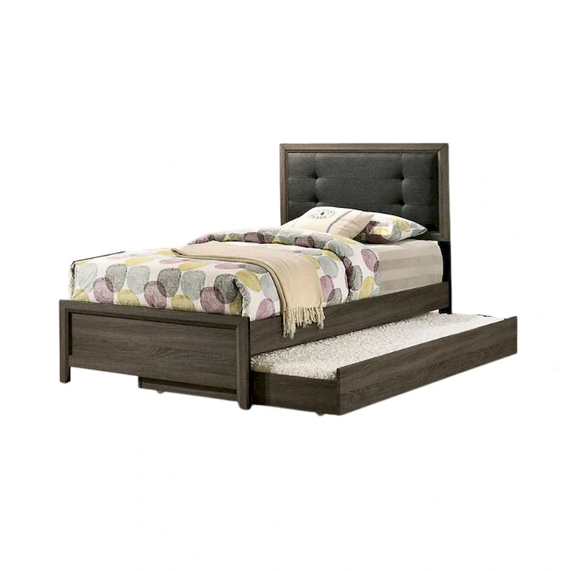 Letto matrimoniale Meli, imbottitura trapuntata, legno massello grigio scuro