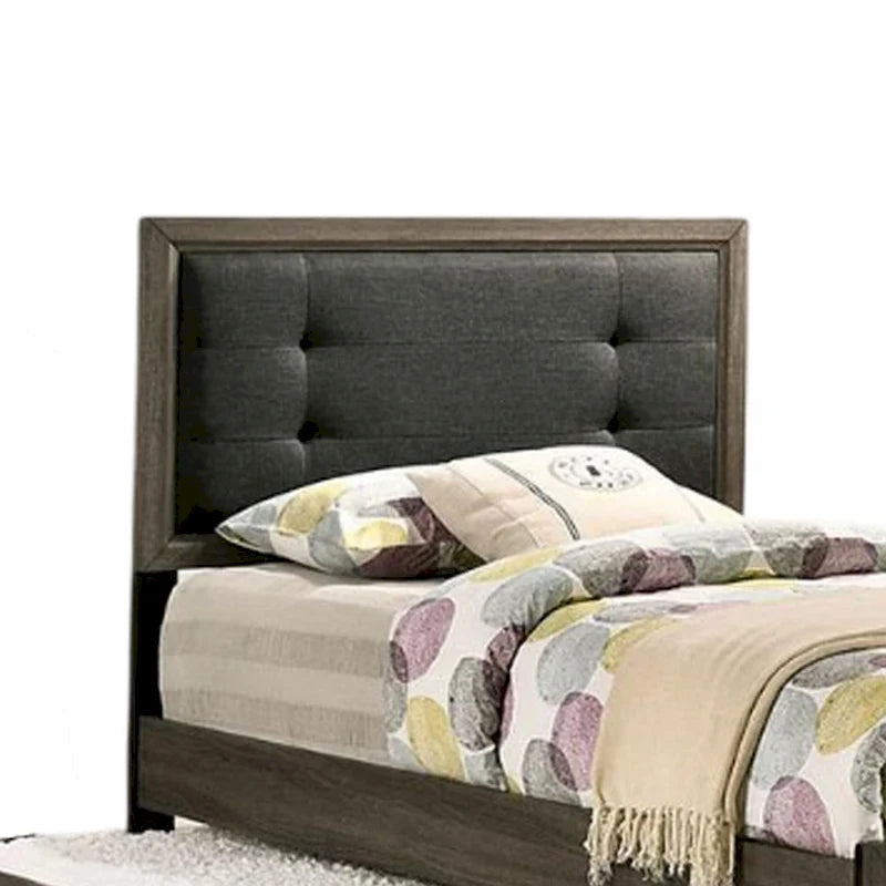 Letto matrimoniale Meli, imbottitura trapuntata, legno massello grigio scuro