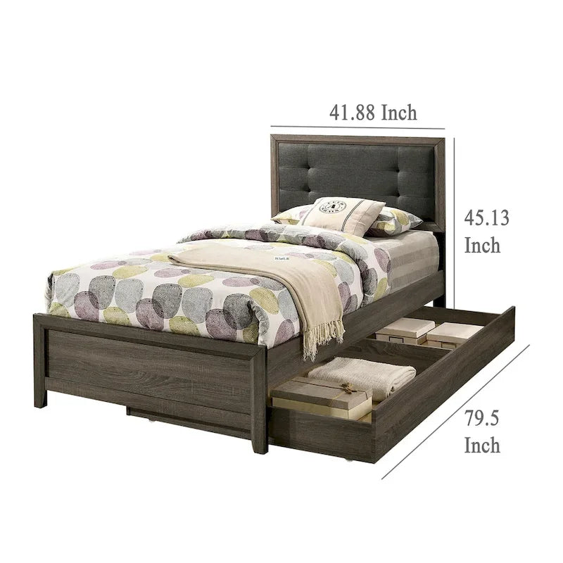 Letto matrimoniale Meli, imbottitura trapuntata, legno massello grigio scuro