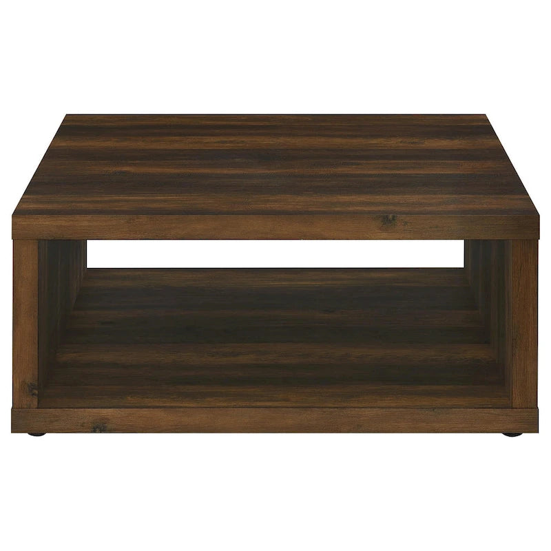Tavolino Rizz, design a cubo quadrato con ripiano aperto, 91 cm marrone scuro