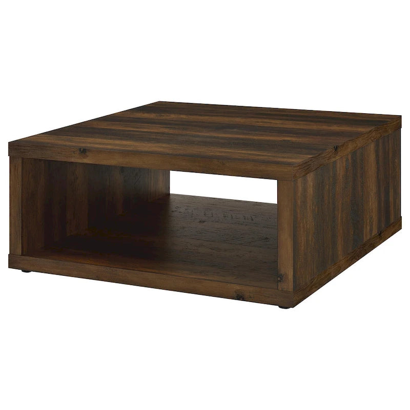 Tavolino Rizz, design a cubo quadrato con ripiano aperto, 91 cm marrone scuro