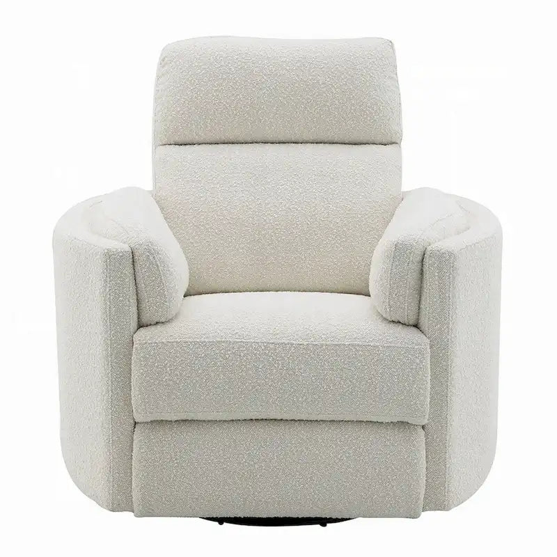 Siri Swivel Glider Recliner Chair, Plush Beige Boucle, Soft Cushioned