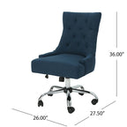 Swivel Office Chair with Tufted Back, Navy Blue Fabric, Rolling Wheels