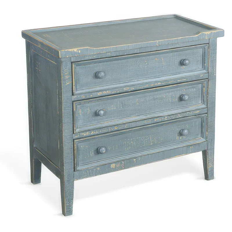 Tavolino Rena con 3 cassetti, 71 cm, legno di mogano verde rustico