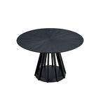 5 Pcs Solid Wood Dining Table Set, Round Kitchen Furniture Set with Wooden Pedestal Kitchen Table and 4 Upholstered Chairs