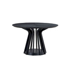 5 Pcs Solid Wood Dining Table Set, Round Kitchen Furniture Set with Wooden Pedestal Kitchen Table and 4 Upholstered Chairs