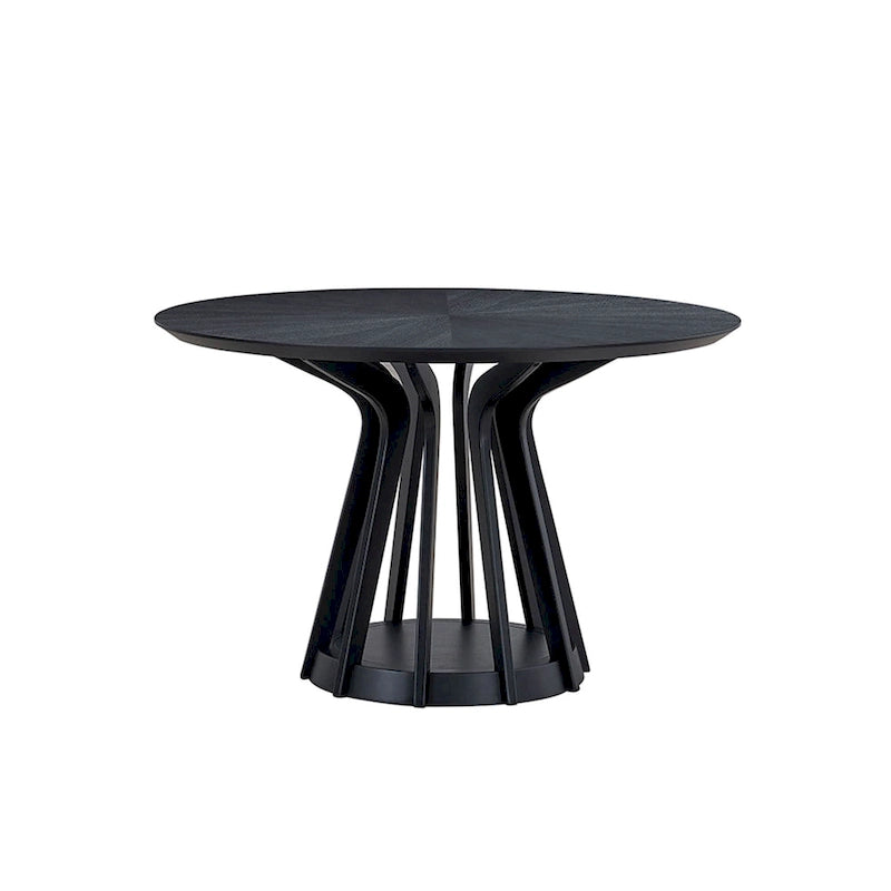 5 Pcs Solid Wood Dining Table Set, Round Kitchen Furniture Set with Wooden Pedestal Kitchen Table and 4 Upholstered Chairs