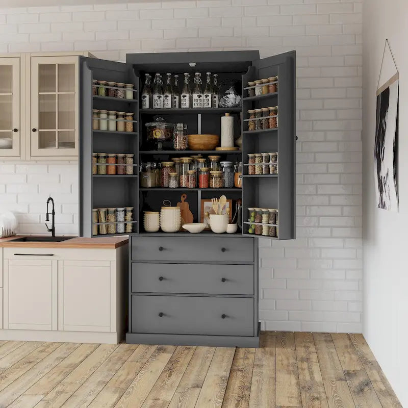 Mobile credenza da cucina con 8 ante e ripiani, mobile in legno con 3 cassetti portaoggetti, credenza con ripiani regolabili