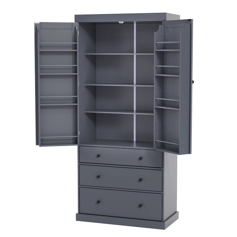 Mobile credenza da cucina con 8 ante e ripiani, mobile in legno con 3 cassetti portaoggetti, credenza con ripiani regolabili