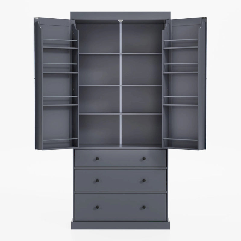 Mobile credenza da cucina con 8 ante e ripiani, mobile in legno con 3 cassetti portaoggetti, credenza con ripiani regolabili