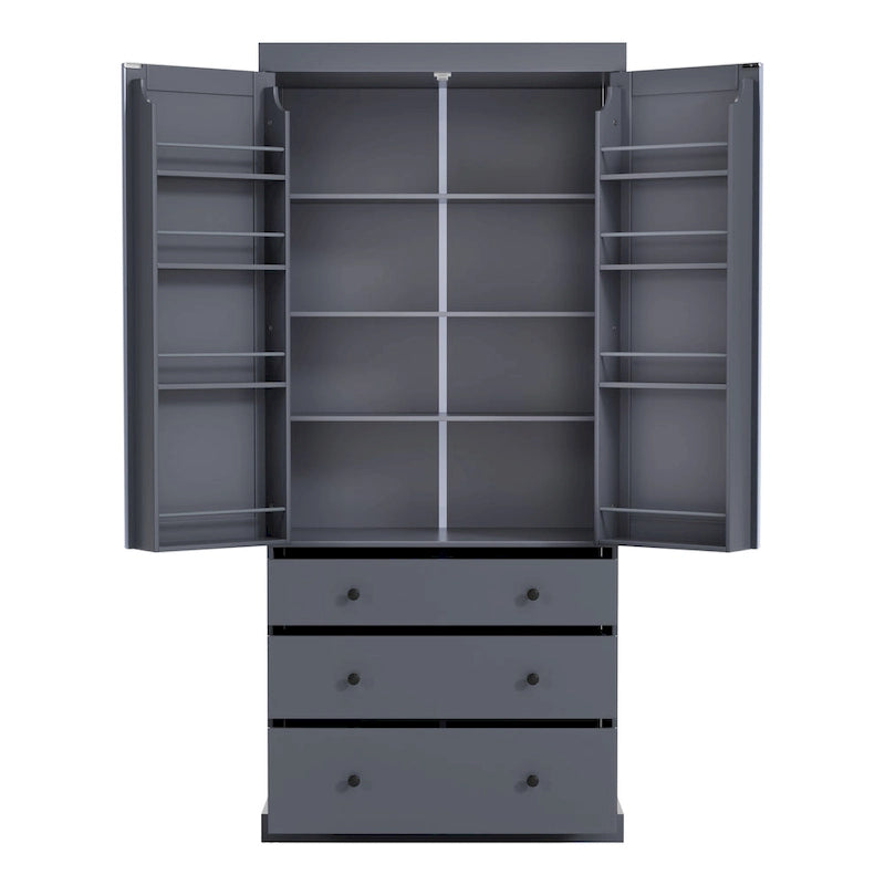 Mobile credenza da cucina con 8 ante e ripiani, mobile in legno con 3 cassetti portaoggetti, credenza con ripiani regolabili