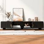 Modern Solid Wood Legs TV Stand with 4 Storage Shelf and 2 Storage Doors for Living Room Entertainment