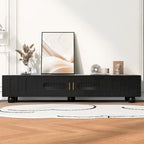 Modern Solid Wood Legs TV Stand with 4 Storage Shelf and 2 Storage Doors for Living Room Entertainment