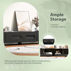 Modern Solid Wood Legs TV Stand with 4 Storage Shelf and 2 Storage Doors for Living Room Entertainment