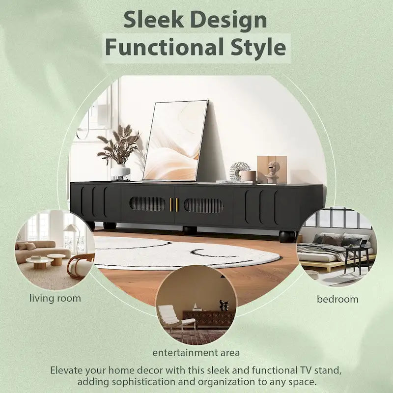 Modern Solid Wood Legs TV Stand with 4 Storage Shelf and 2 Storage Doors for Living Room Entertainment