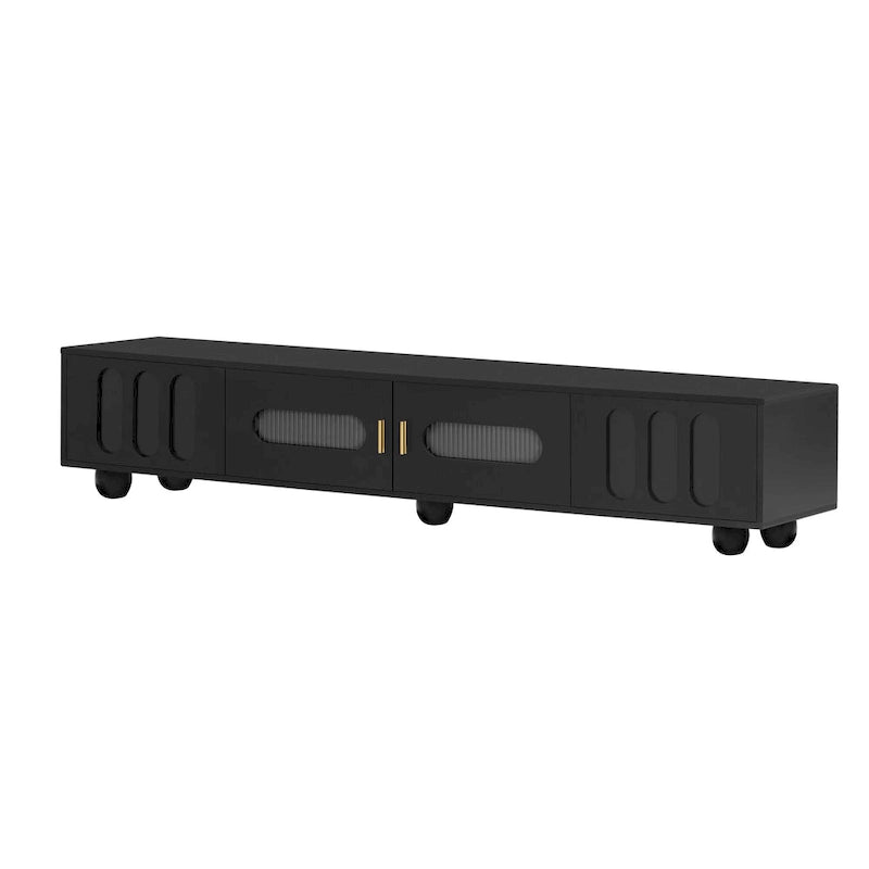 Modern Solid Wood Legs TV Stand with 4 Storage Shelf and 2 Storage Doors for Living Room Entertainment