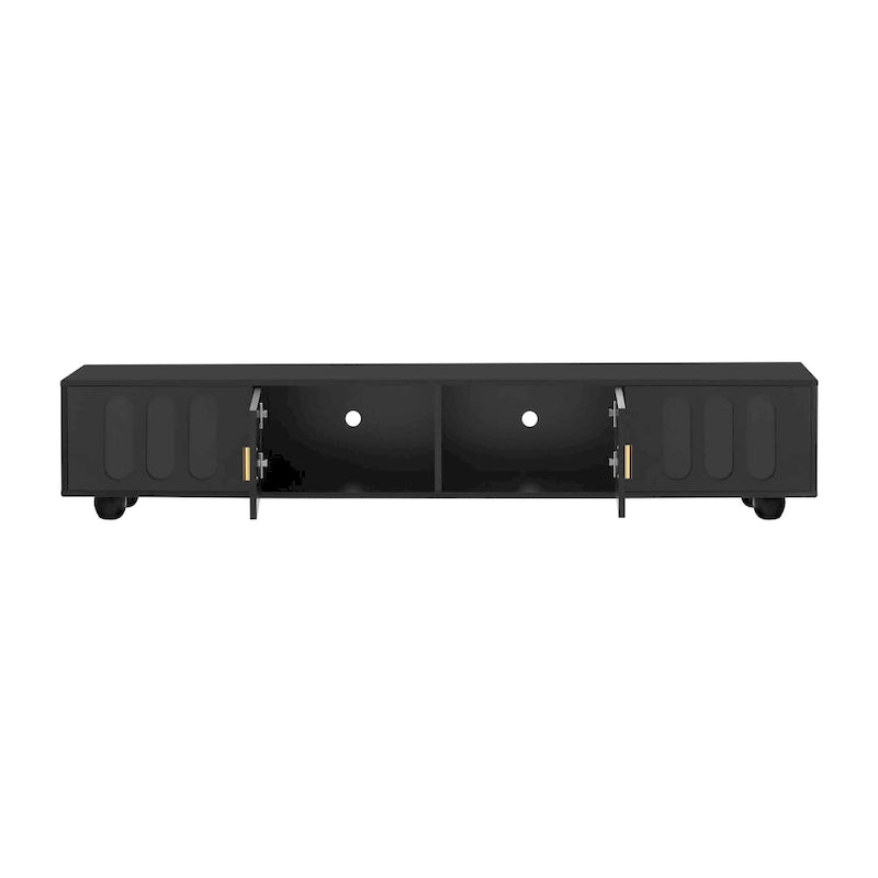 Modern Solid Wood Legs TV Stand with 4 Storage Shelf and 2 Storage Doors for Living Room Entertainment