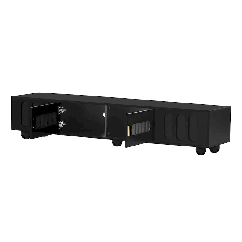Modern Solid Wood Legs TV Stand with 4 Storage Shelf and 2 Storage Doors for Living Room Entertainment