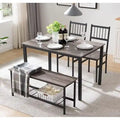 Dining Table Set for 4 Kitchen Dining Table with Benches and 2 Chairs Wood Tabletop and Metal Frame Breakfast Nook Dining Set
