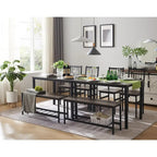 Dining Table Set for 4 Kitchen Dining Table with Benches and 2 Chairs Wood Tabletop and Metal Frame Breakfast Nook Dining Set