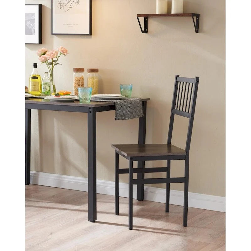 Dining Table Set for 4 Kitchen Dining Table with Benches and 2 Chairs Wood Tabletop and Metal Frame Breakfast Nook Dining Set